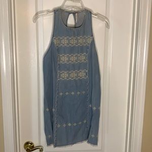 Free People light denim embroidered mini dress XS